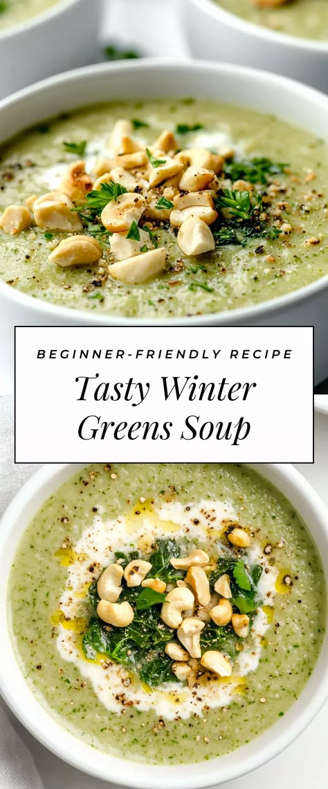 Image for Tasty Winter Greens Soup January Healthy Recipes, Healthy Reset Meals, Clean And Healthy Recipes, December Soup Recipes, January Meals Clean Eating, Cozy Soup Aesthetic, Upset Stomach Soup, High Iron Soup, Vegetarian Recipes Winter