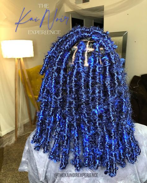 Sky Blue Hair, Bright Blue Hair, Faux Locs Styles, Braided Hairstyles For Black Women Cornrows, Bow Ponytail, Butterfly Locs, Faux Locs Hairstyles, Girls Natural Hairstyles, Twist Styles