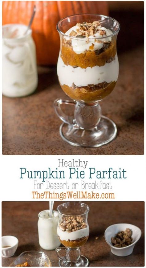 Pumpkin Parfait Recipes, Pumpkin Pie Parfait, Pumpkin Pie Yogurt, Healthy Parfait Recipes, Easy Fall Breakfast, Pumpkin Parfait, Layered Pumpkin Dessert, Pantry Basics, Healthy Parfait