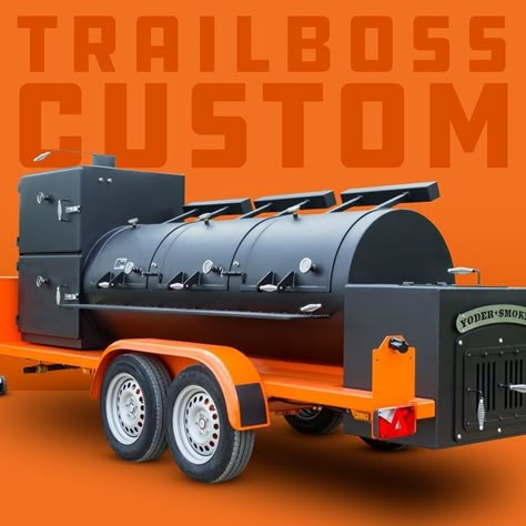 This custom Trailboss smoker is perfect for a restaurant or catering service Smokers And Grills, Food Trailer Ideas Design, Trailer Grill, Best Offset Smoker, Custom Bbq Grills, Bbq Trailer, Backyard Bbq Pit, Custom Bbq Smokers, Smoker Designs