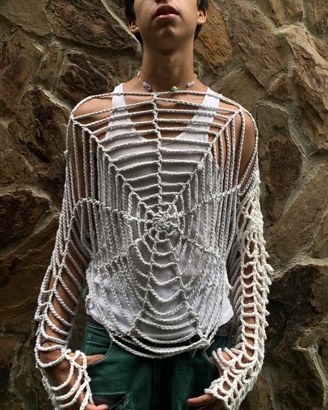 Starz | spider web | boxy shirt Spider Web Shirt Crochet, Spider Web Shirt, Boxy Shirt, Spider Web, Art Stuff, Art Gallery, Textiles, Crochet, Clothes