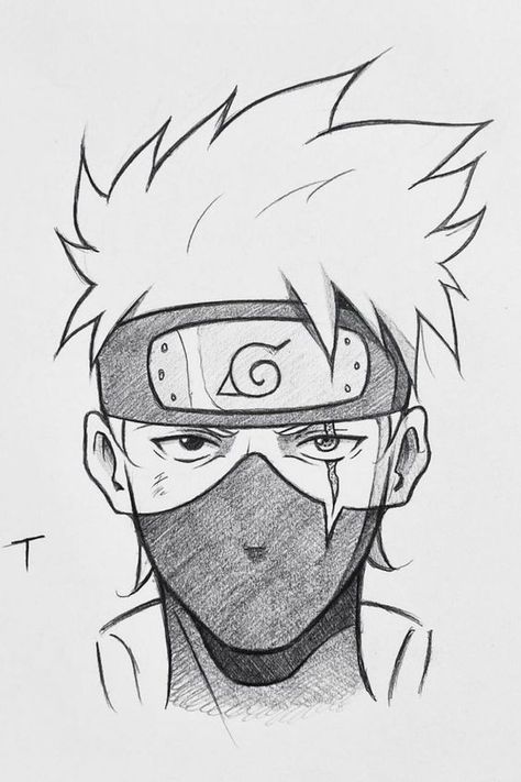 Kakashi Simple Drawing, Naruto Simple Drawing, Anime Pen Sketch, Easy Manga Drawings, Kakashi Drawing, Naruto Drawings Easy, Anime Face Drawing, Projek Menjahit, Naruto Sketch Drawing