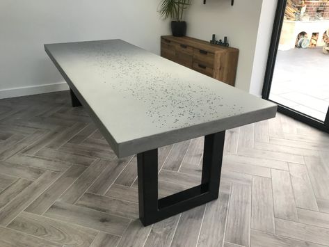 Concrete Dining Table River of Glass Concrete Conference - Etsy Concrete Desk, Micro Cement, Modern Table Design, Concrete Table Top, Glass Concrete, Concrete Dining Table, Table Large, Concrete Table, Large Desk