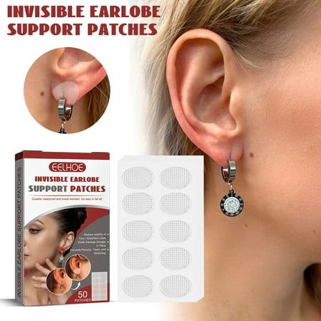 Invisible Earlobe Support Patches,Clear Earring Support Patches,Earring Backs For Droopy Ears,Ear Care Products For Stretched Ear Lobes (50 Patches) Features: Support For Any Size Earring - Our earring support patches will help with any size earring so you can show large hoops, or long dangly earrings keeping them comfortable and in place all day & night! Prevents Lobe Tears - Sitting behind the ear lobe directly behind the piercing, the earring slides through the patch that bears most of the we Jewellery Tools, Ear Reflexology, Stretched Ear Lobes, Stretched Ear, Nose Ring Jewelry, Stretched Lobes, Ear Wax Removal, Heavy Earrings, Ear Care