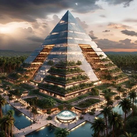 Futuristic design Pyramid Concept Art, Modern Pyramid, Cyberpunk House, Pyramid House, Museum Of Curiosity, Boston City Hall, Abstract Painting Diy, Arcology, Great Pyramid