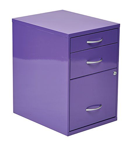 OSP Designs HPBF512 Pencil Box and Storage File Cabinet 22Inch Purple *** Visit the image link more details. 3 Drawer File Cabinet, Purple Office, Steel Storage Cabinets, Utensil Drawer, School Supplies Organization, Metal Filing Cabinet, Purple Stuff, Everything Purple, I Love Purple