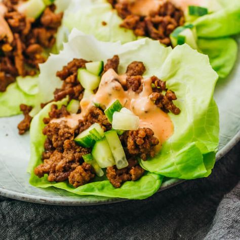 Asian Lettuce Wraps (Keto) - Savory Tooth Best Lettuce For Wraps, Keto Savory, Asian Lettuce Wraps, Spring Roll, Dinner Entrees, Low Carbohydrate Diet, Net Carbs, Lettuce Wraps, Asian Dishes