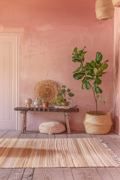 Pink Organic Modern, Dusty Rose Room, Modern Pink Room, Pink Room Interior, Dusty Pink Interior, Limewash Walls, Paint Walls, Peach Walls, Zen Den