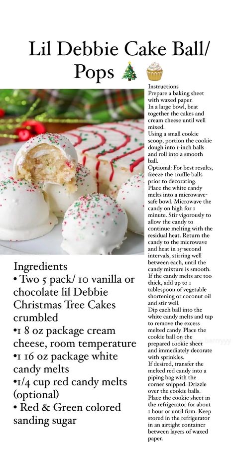 Christmas Cake Balls, Lil Debbie, Christmas Cookie Cake, Christmas Tea Party, Christmas Cake Pops, Little Debbie, Cake Pop Recipe, Christmas Candy Recipes, Christmas Tree Cake