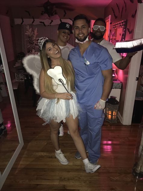 #dentist #toothfairy #costume #couples Toothfairy Dentist Costume Couple, Dentist Halloween Costume, Scary Dentist Costume, Toothfairy Dentist Costume, Tooth Fairy Costume, Halloween Costumes Women Scary, Best Diy Halloween Costumes, Costume Couples, Halloween Costume Women