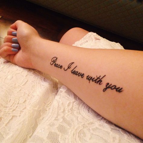 Peace Be With You Tattoo, John 14:27 Tattoo, 27 Tattoo, Knowing God, I Tattoo, Tattoo Quotes, Body Art, Tattoos, My Style