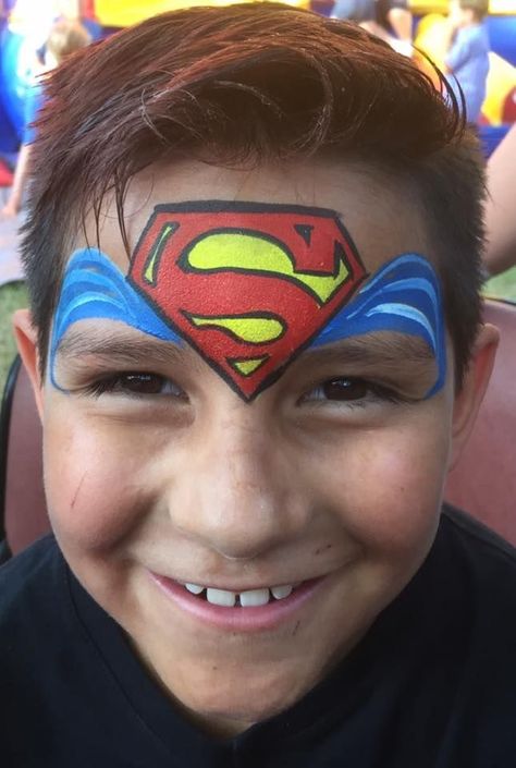 Superman Face Painting, Face Painting Halloween Kids, Superhero Face Painting, Animal Face Paintings, Face Painting For Boys, Face Painting Tutorials, Face Painting Easy, Kids Face Paint, Belly Painting