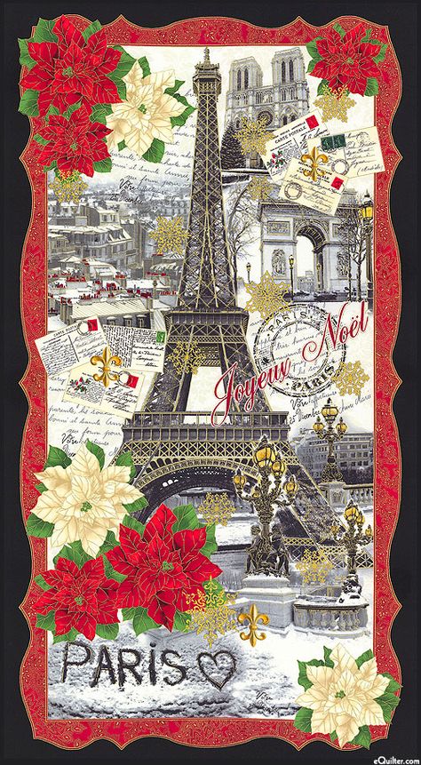 Joyeux Noel - Eiffel Tower Winter - 24" x 44" PANEL - Quilt Fabrics from www.eQuilter.com Eiffel Tower Winter, Christmas Fabric Panels, April In Paris, Paris Fabric, Paris Holiday, French Theme, Timeless Treasures Fabric, Paris Inspired, Beautiful Paris