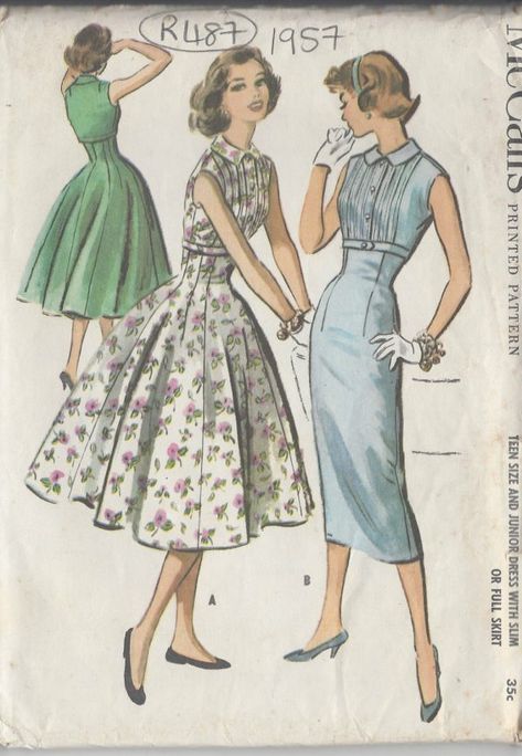 1957-Vintage-Sewing-Pattern-B31-12-DRESS-R487-251151156578 1950 Style, Vintage Vogue Sewing Patterns, 1950 Fashion, Scale Pattern, Vintage Dress Patterns, Vogue Sewing, Vogue Sewing Patterns, Couture Vintage, Vestidos Vintage