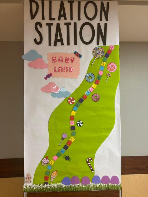 Labor And Delivery Unit Decor, Dilation Station Labor And Delivery, Dilation Station Bulletin Board, Labor And Delivery Christmas Decorations, Hospital Bulletin Board Ideas, Dilation Station, Unit Decor Ideas, Obgyn Office, Hallway Bulletin Boards