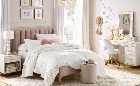 Girl Bedrooms | Pottery Barn Teen Light Curtains Bedroom, Neutrals Bedroom, Bedroom Pottery Barn, Gender Neutral Nursery Design, Teenage Girl Room, Newborn Room, Pottery Barn Bedding, Girl Bedrooms