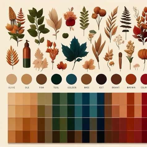 Color Of Autumn, Rich Fall Color Palette, Autumn Shades Colour Palettes, Autumnal Wedding Palette, Autumn Fall Color Palette, Dark Autumn Color Palette Outfit Ideas, Fall Color Wheel, Color Palette Deep Autumn, Dark Fall Palette