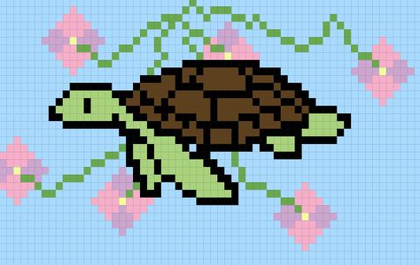 Turtle Pixel Art, World Turtle Day, Grid Patterns, Beads Ideas, Pixel Art Grid, Cute Turtles, Pixel Pattern, Grid Pattern, Perler Beads