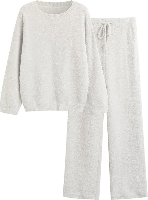 Koandaily Women's 2 Piece Fuzzy Fleece Pajama Set Long Sleeve Crew Neck Top Fluffy Pajama Pants Loungewear White S at Amazon Women’s Clothing store Fluffy Pajama Pants, Fluffy Pj Pants, Fuzzy Loungewear, Sleeping On Clouds, Amazon Sweaters, Lounge Sets For Women, Matching Lounge Set, Pajamas Long Sleeve, Pajama Set Long