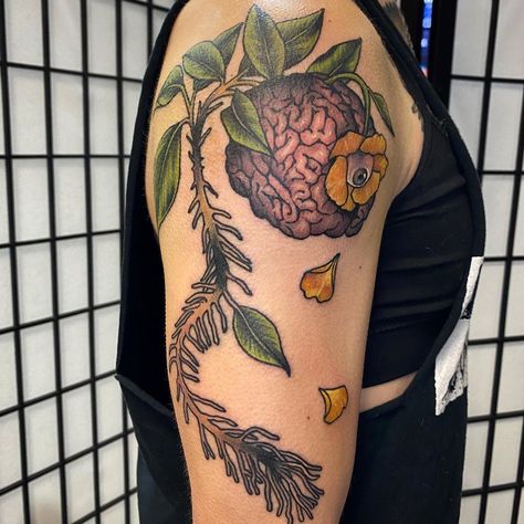 Brain done by Marqui Watling from Get Up Tattoo Society in Cincinnati OH #tattoos #tattoo #beauty Get Up Tattoo, Cincinnati Tattoo, Brain Tattoos, Brain Tattoo, Love Tattoo, Up Tattoo, R Tattoo, Tattoo Project, Up Tattoos