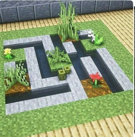 Minecraft Modern Garden Ideas, Mincraft Idea Outdoor, Minecraft Room Ideas In Game Aesthetic, Minecraft House Floorplan, Minecraft Corridor Design, Cute Minecraft Fence Ideas, Korean Minecraft House, Minecraft Zen Garden Ideas, Minecraft Courtyard Ideas