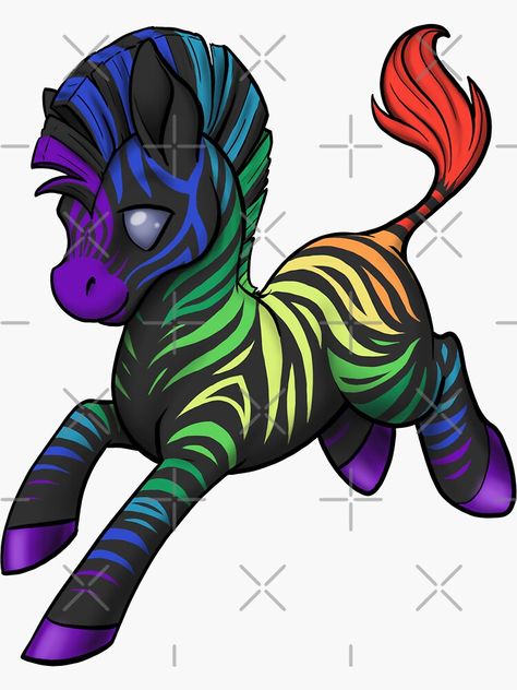 "Black Rainbow Zebra" Sticker by bgolins | Redbubble Rainbow Zebra Print, Donkey Drawing, Tree Frog Tattoos, Rainbow Zebra, Creature Drawings, Rainbow Art, Fantasy Creatures Art, Mythical Creatures Art, Art Appreciation