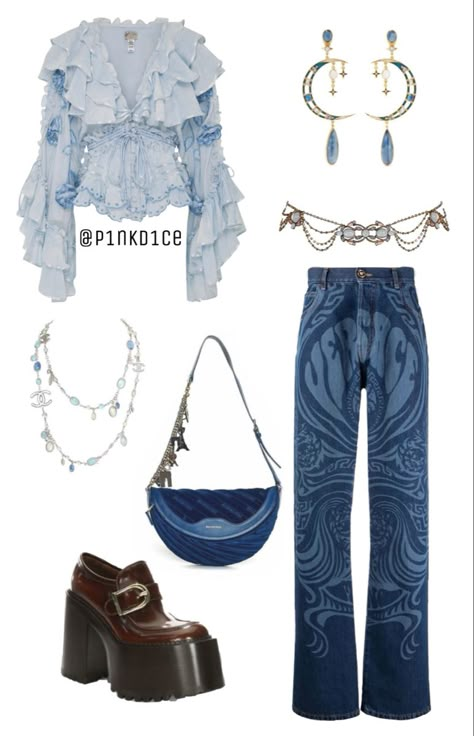 Blue Hippie Outfit, Sirencore Aesthetic Outfits, Oceancore Outfit, Unique Outfits Creative Fashion, Mode Hippie, Boho Outfit, Swaggy Outfits, Clothes And Accessories, 2000s Fashion