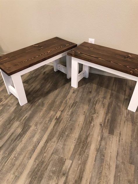 Dinning Room Table Diy, Coffee Table Modern Farmhouse, Farmhouse Bench Plans, Diy Farmhouse Coffee Table, Diy Farmhouse Ideas, Farmhouse Bench Diy, Wood Bench Outdoor, Diy Wood Bench, Folding Workbench