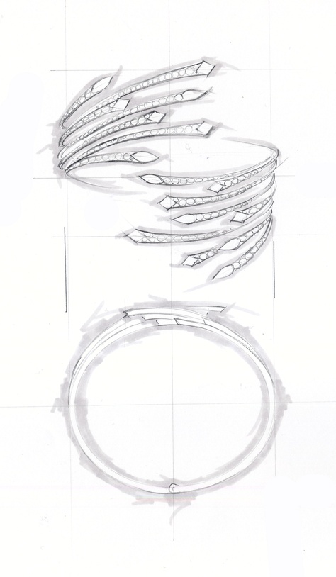 Stephen Webster Original Sketch from the Murder She Wrote Collection. [These designs are wholly owned by Stephen Webster and cannot be reproduced, replicated or copied in any way, in part or in full.] Accessories Design Sketch, Ring Sketch, Jewel Drawing, Jewelry Rendering, Art Jewelry Design, Jewellery Design Sketches, Jewelry Illustration, Jewelry Design Drawing, Jewelry Aesthetic