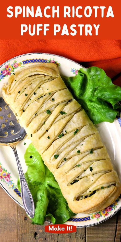 Spinach And Ricotta Pie Puff Pastry, Savory Puff Pastry Braids, Puff Pastry And Ricotta Recipes, Spinach Ricotta Puff Pastry, Spinach Pie Puff Pastry, Bread Braids, Ricotta Puff Pastry, Puff Pastry Braid, Pastry Braid