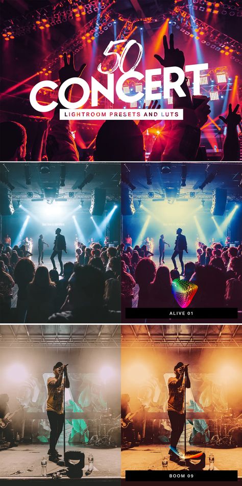 50 Concert Lightroom Presets LUTs Concert Preset Lightroom, Concert Photography Editing, Concert Filter, Photo Editing Iphone, Concert Edit, Pic Editing, Vsco Themes, Concert Lights, Edit Pic