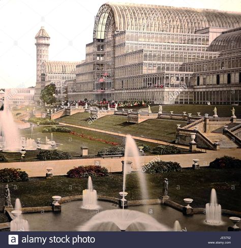 Download this stock image: Crystal Palace, London, hand coloured photo, Victorian period - JE5752 from Alamy's library of millions of high resolution stock photos, illustrations and vectors. The Crystal Palace London, Crystal Palace London, Cast Iron Architecture, Pictures Of Crystals, 19th Century London, English Architecture, Palace London, Building Images, Victorian London