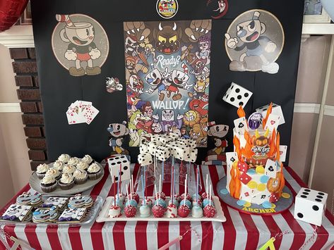 Cuphead Birthday Party Ideas, Cuphead Cake, Cuphead Birthday Party, Cuphead Birthday, Babtqftim Cuphead, Night Party Theme, Scooby Doo Birthday, Cuphead Game, Dr Flug