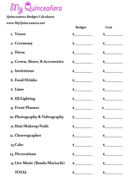 Planning a quince is hard stuff so let me help you with this free budget calculator! The best part is this will help show you where you can use more or less money on certain items! Don't forget padrinos! Day Of Quince Timeline, Quince Madrina List, Quince Planning Binder, Planning Quinceanera Checklist, How To Ask Your Chambelanes To Be In Your Quince, Quince Sponsor List, Quinceanera Budget List, Quinceanera Checklist Padrinos, Quince Budget List