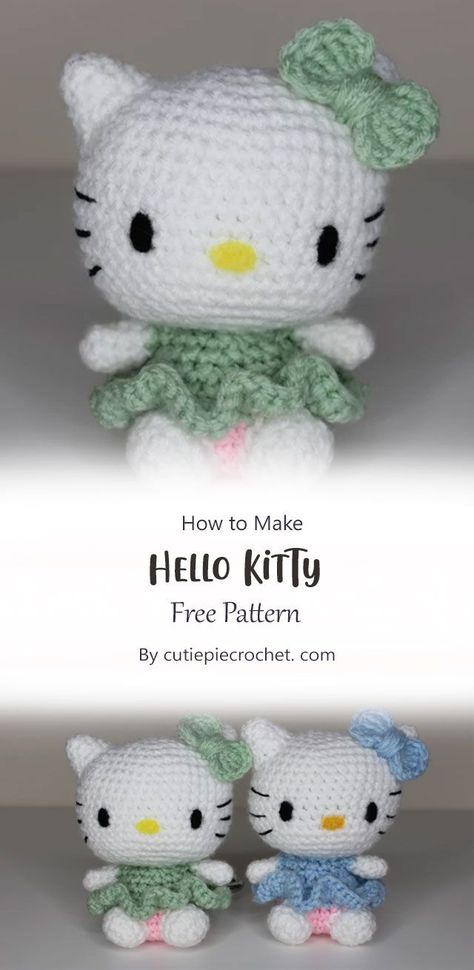 Crochet Hello Kitty Amigurumi Free Pattern, Easy Hello Kitty Crochet, Crochet Amigurumi Hello Kitty, Lol Doll Crochet Pattern, Crocheting Hello Kitty, Cute Knitting Ideas Easy Patterns, Crochet Plushies Hello Kitty, Simple Crochet Doll Pattern, Crochet With Acrylic Yarn Free Pattern