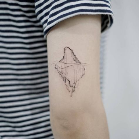 Iceberg tattoo on the back of the right arm. Antarctica Tattoo Ideas, Glacier Tattoo Ideas, Arctic Tattoo Ideas, Geometric Iceberg Tattoo, Arctic Tattoo, Icelandic Tattoo Ideas, Glacier Tattoo, Ice Tattoo Ideas, Iceland Tattoo Ideas