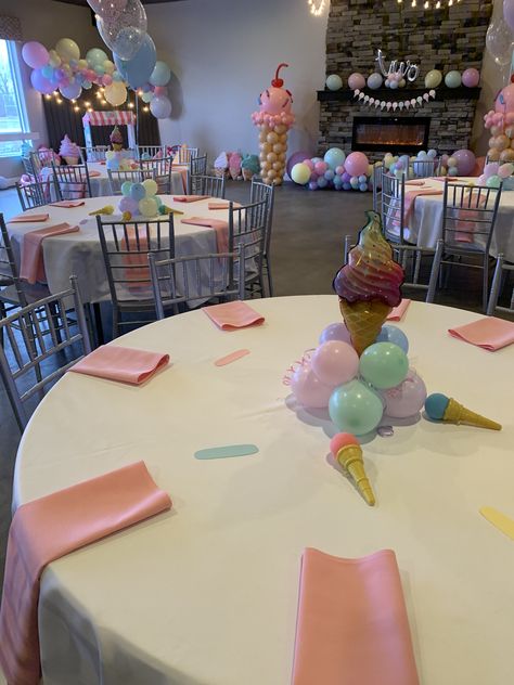 Two Sweet Party 2nd Birthday Table, Sweet Theme Centerpieces, Ice Cream Theme Table Decor, Two Sweet Birthday Party Food Ideas, Two Sweet Birthday Party Backdrop, Two Sweet Birthday Party Centerpiece, Two Sweet Birthday Party Table Decor, Sweet One Theme Centerpieces, Two Sweet Party 2nd Birthday Activities