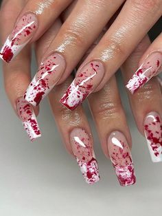 Blood Nails, Splatter Nails, Horror Nails, Holloween Nails, Halloween Fest, Halloween Acrylic Nails, Halloween Nail Designs, Long Acrylic Nails, Nail Accessories