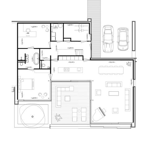 Forest Patio, Twin House, Glazed Brick, Public Space Design, Townhouse Designs, Detailed Plans, Ground Floor Plan, House Floor, Forest House