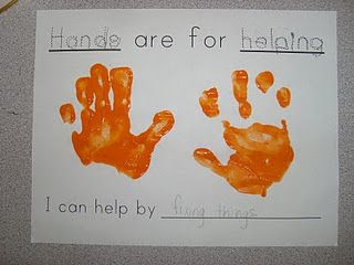 Hh is for "Hands are for helping. I can help by __." Cute connection to service. Hands Are For Helping Craft, Community Helper Handprint Craft, Community Helper Songs Preschool, Helping Hands Craft Preschool, Preschool Community Helpers Crafts, Good Samaritan Craft Preschool, Manners Theme Preschool, H Is For, Community Helpers Crafts For Toddlers