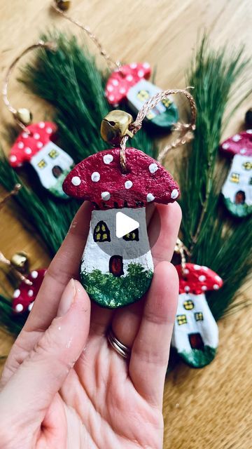 Mushroom Ornaments, Salt Dough Recipe, Black Pen, Salt Dough, Winter Diy, Shaped Cookie, December 12, Acrylic Paints, My Family