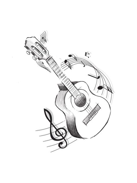 Instrument Pictures, Ukulele Tattoo, Ukulele Drawing, Guitar Doodle, Guitar Art Painting, Music Notes Drawing, Guitar Sketch, Guitar Tattoo Design, Musical Instruments Drawing