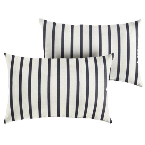 Mozaic Company Stripe Indoor/Outdoor Lumbar Pillow | Wayfair Farmhouse Living Room Sofas, Outdoor Lumbar Pillows, Bedroom Sitting, Sunbrella Pillows, Rectangular Pillow Cover, Lumbar Pillows, Outdoor Knife, Outdoor Cushions And Pillows, Sunbrella Fabric