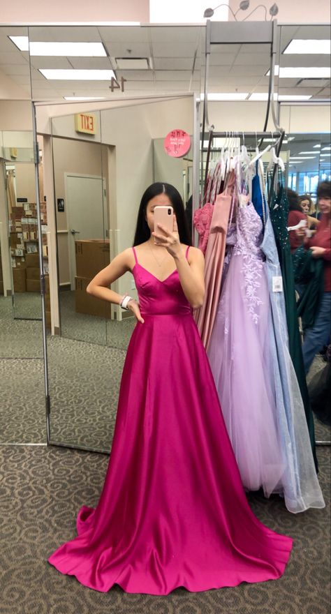 Hot Pink Gown Elegant, Dark Pink Formal Dress, Pretty Pink Dresses Classy, Hot Pink Dresses For Wedding, Hot Pink Prom Dress Jewelry, Davids Bridal Prom Dresses, Deep Pink Prom Dress, Magenta Prom Dresses, Hot Pink Prom Dresses With Sleeves