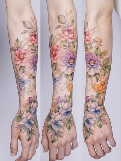 Top 250 Best Tattoos (2019) | Tattoodo Sleeve Tattoos Women, Fairies Tattoo, Botanisches Tattoo, Watercolor Tattoo Sleeve, Anthropomorphic Characters, Half Sleeve Tattoos Forearm, Quarter Sleeve Tattoos, Hourglass Tattoo, Feminine Tattoo Sleeves