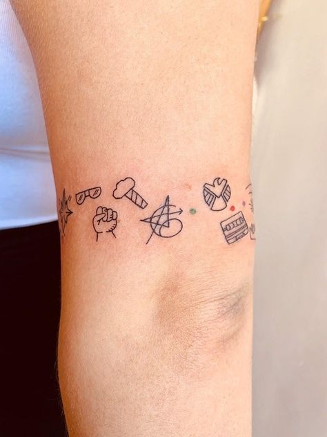 Small Movie Themed Tattoos, Gardians Of The Galaxy Tattoo Ideas, Tattoo Ideas Pop Culture, Simple Fandom Tattoos, Marvel Sleeve Tattoo Woman, Guardians Of The Galaxy Vol 3 Tattoo, Small Marvel Tattoo Ideas For Women, Feminine Marvel Tattoo, Girly Marvel Tattoos