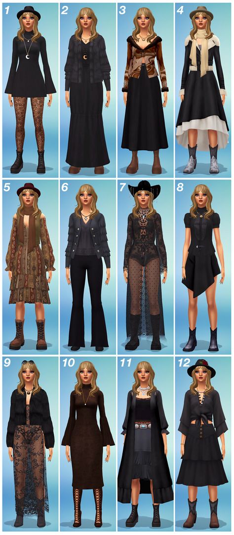 Dark Bohemian, Witchy Outfits, Ahs Coven, Free Sims 4, Bohemian Style Clothing, Sims 4 Dresses, Dress With Stockings, People Clothes, Sims 4 Cc Packs