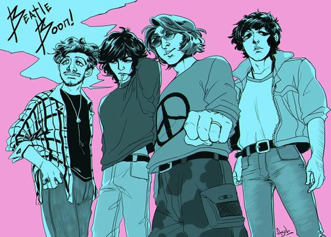 The Beatles Fanart, Beatles Fan Art, Beatles Cartoon, Beatles Art, Beatles Fans, Damon Albarn, The Fab Four, Aesthetic Shirts, 90s Anime