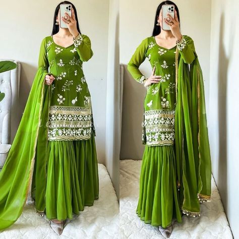 Explore a stunning collection of Bollywood Pakistani dresses! Perfect for weddings, parties, and special occasions 💃 Made from high-quality materials with intricate embroidery details. #BollywoodFashion #PakistaniDresses #WeddingWear  #eBay #eBayShop #eBaySeller #SalwarKameez #India #aspershowninimage #Girls #Pakistan #Women #Unbranded #Doesnotapply #FauxGeorgette #EmbroiderySiqunce Green Sharara Suit, Green Sharara, Mehendi Outfit, Sharara Suit, Salwar Kamiz, Sequence Work, Sharara Set, Top Top, Top Fabric