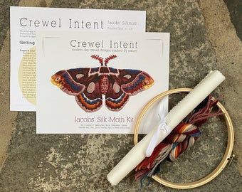 Modern day crewel designs inspired by nature. by CrewelIntent Luna Moth Embroidery Pattern, Lunar Moth Embroidery, Embroidery Insects Pattern, Spanish Moon Moth, Moth Embroidery, Embroidered Moths, Silk Moth, Moth Embroidery Pillow, Moon Moth